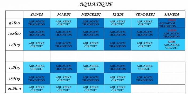 planning des activités d'aquafitness